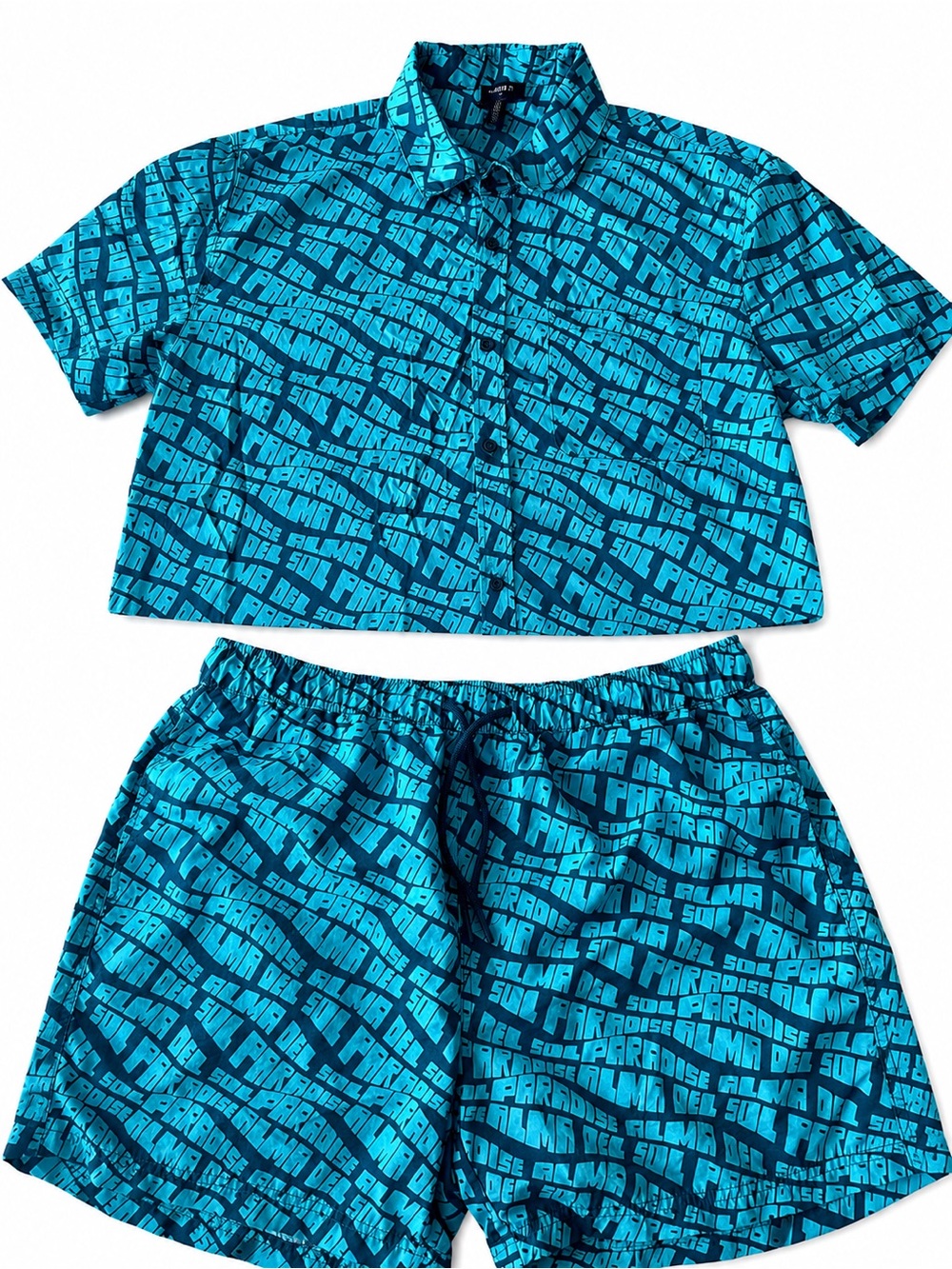 Mens Forever 21 Men’s Aqua and Teal Graphic Swim Trunk Set- XL - Picture 2 of 3